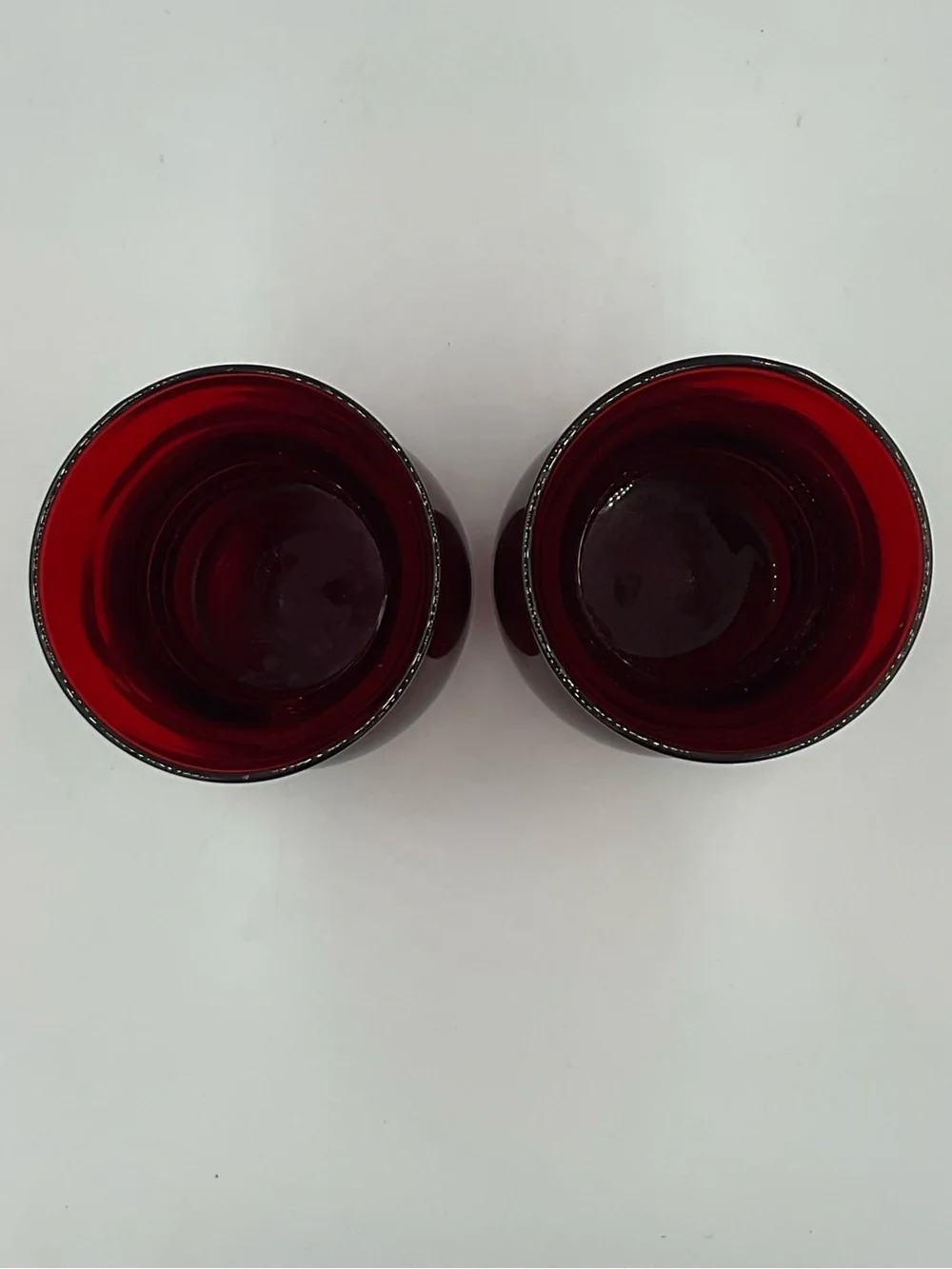 Vintage Anchor Hocking Royal Ruby Red Optic Swirl Ball Vases Set of 2